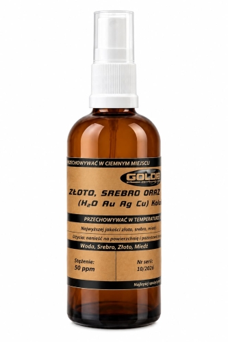 Bursztynowy spray GOLD z etykietą „Złoto, srebro oraz”.jpg